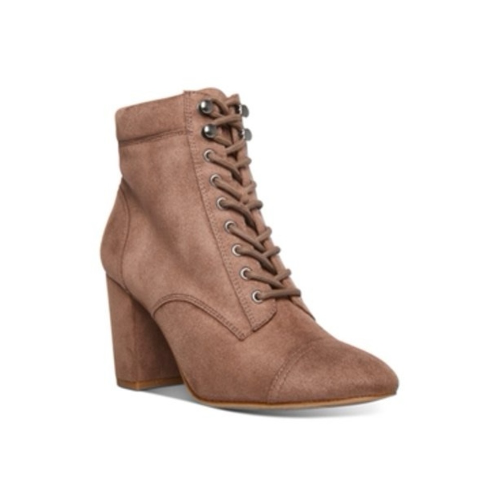 Tan Suede Lace Up Boots with Chunky Heel